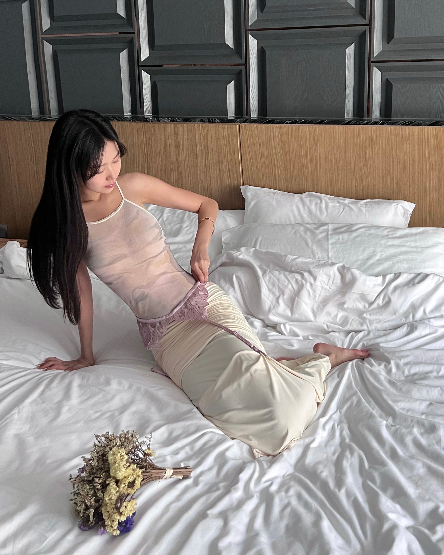 Lily Embroidery Garter Belt