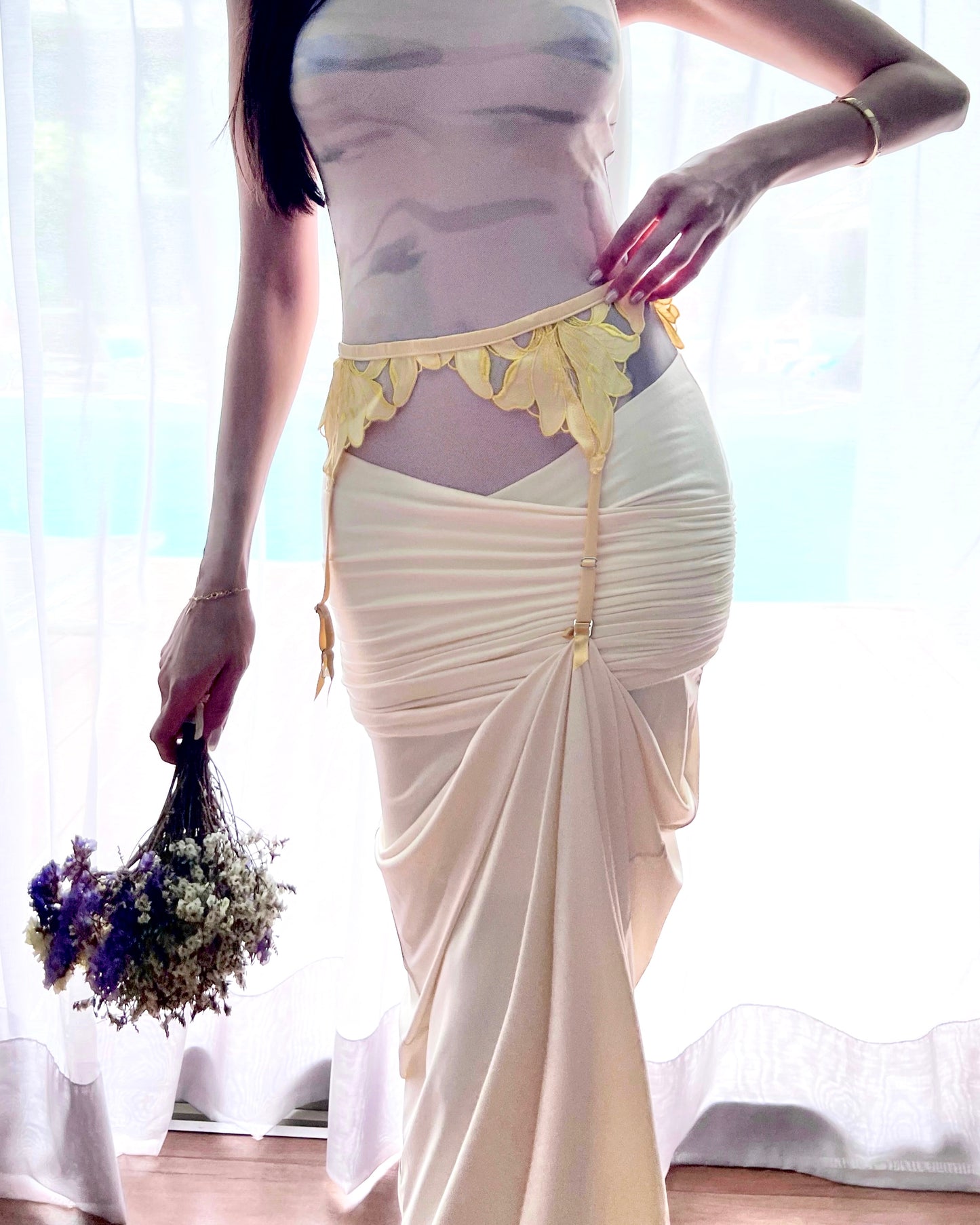 Lily Embroidery Garter Belt